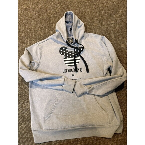 Disney Neff Mickey Mouse hoodie Sweatshirt Womens L  Gray Pockets Stars stripes - Picture 6 of 10